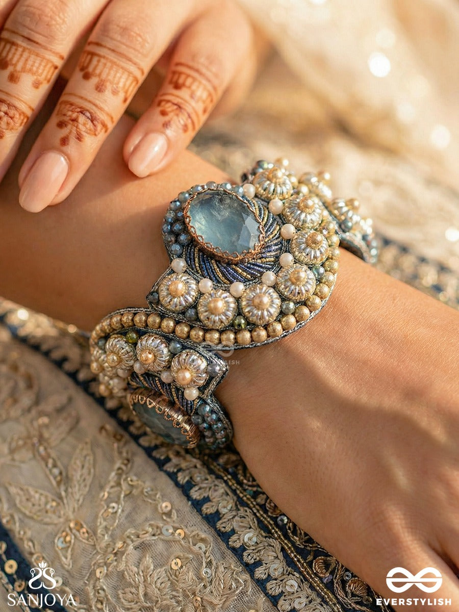 Aadhvara - The Celestial Skies - Stone And Beads Hand Embroidered Cuff Bracelet