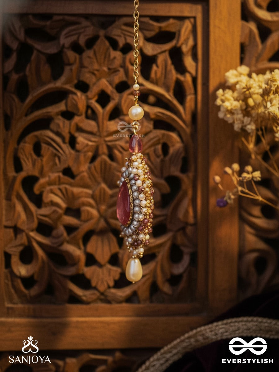 Asyama - The Violet Veil - Beads, Pearl And Stone Hand Embroidered Maangtika