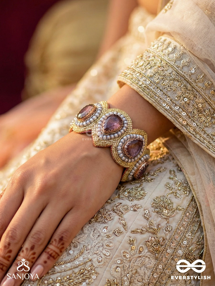Pratijna - The Glowing Glamour - Stone, Beads And Cutdana Hand Embroidered Cuff Bracelet