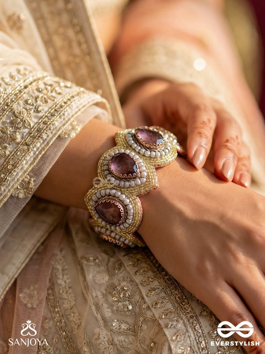 Pratijna - The Glowing Glamour - Stone, Beads And Cutdana Hand Embroidered Cuff Bracelet
