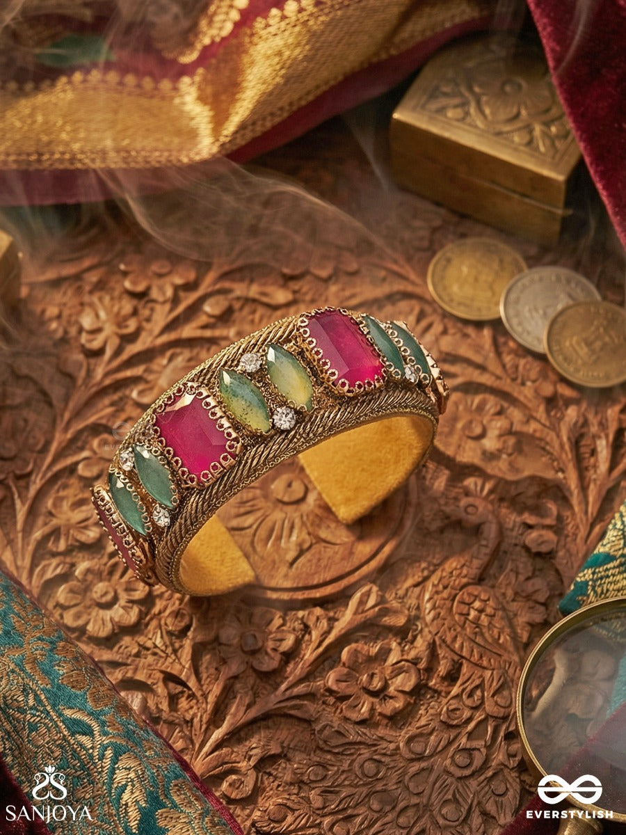 Satapattri - The Rosy Ferns - Stone Hand Embroidered Cuff Bracelet