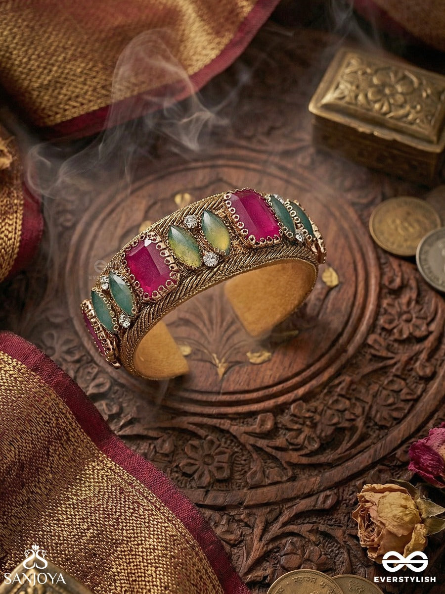 Satapattri - The Rosy Ferns - Stone Hand Embroidered Cuff Bracelet
