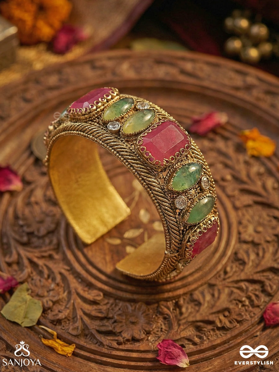 Satapattri - The Rosy Ferns - Stone Hand Embroidered Cuff Bracelet