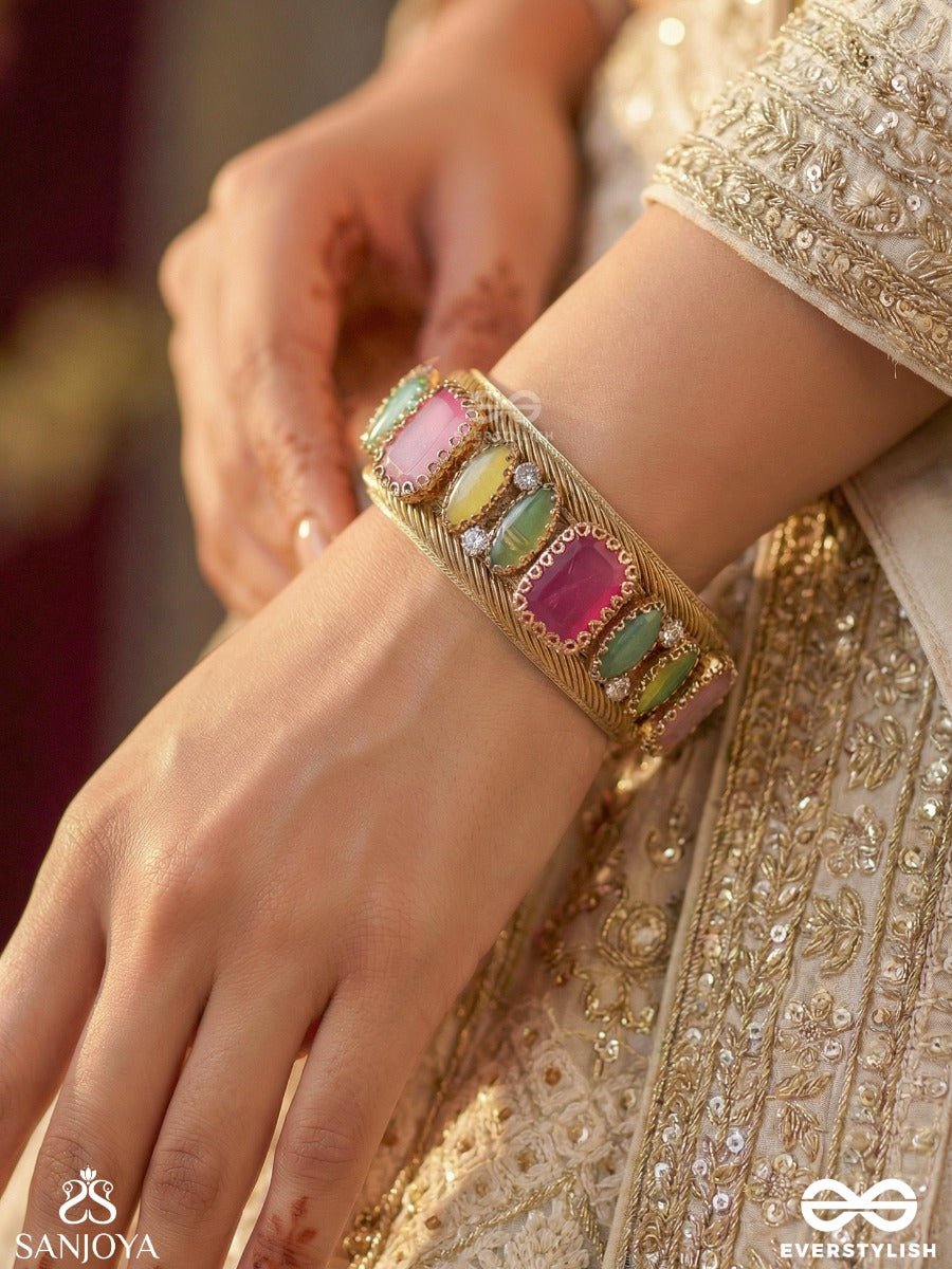 Satapattri - The Rosy Ferns - Stone Hand Embroidered Cuff Bracelet