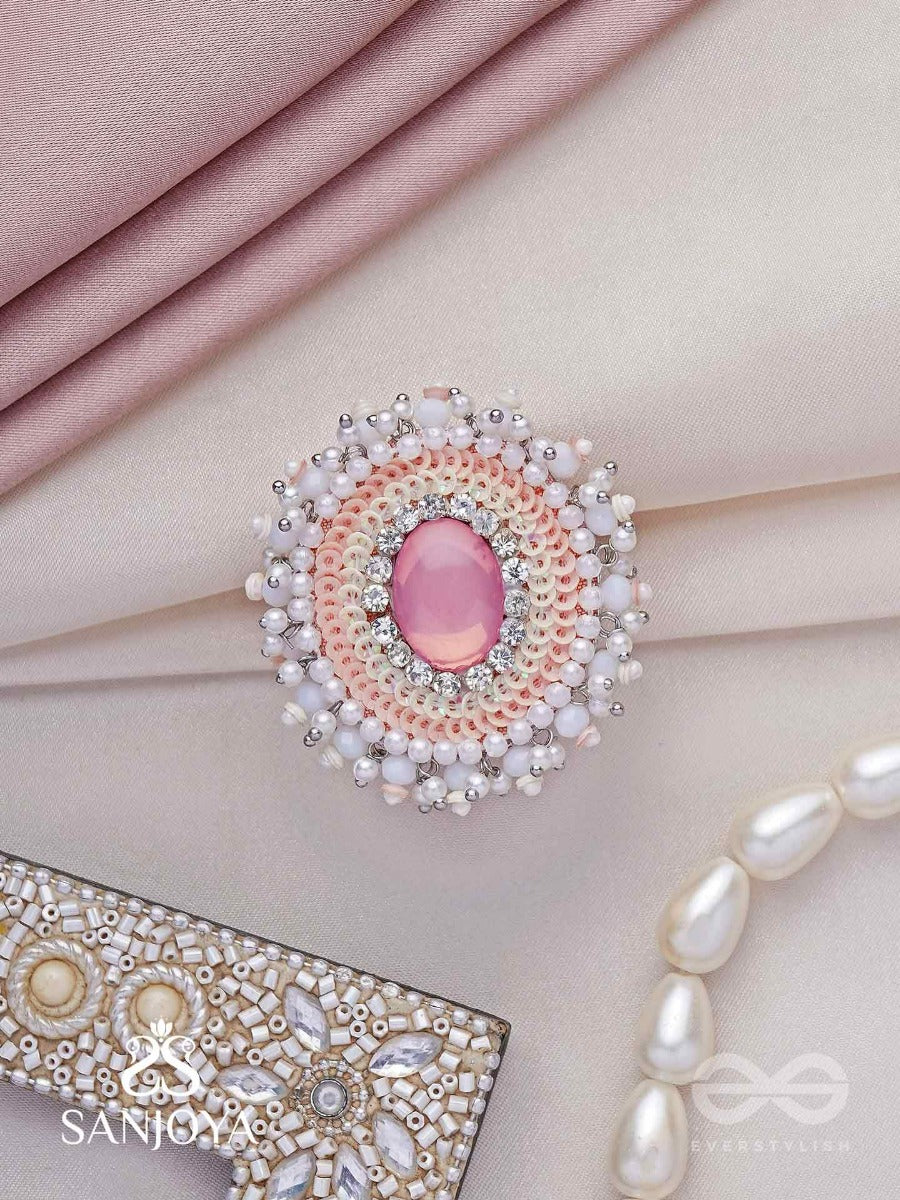 Anushayin- The Budding Faith- Stone, Beads And Sequins Hand Embroidered Stud Ring