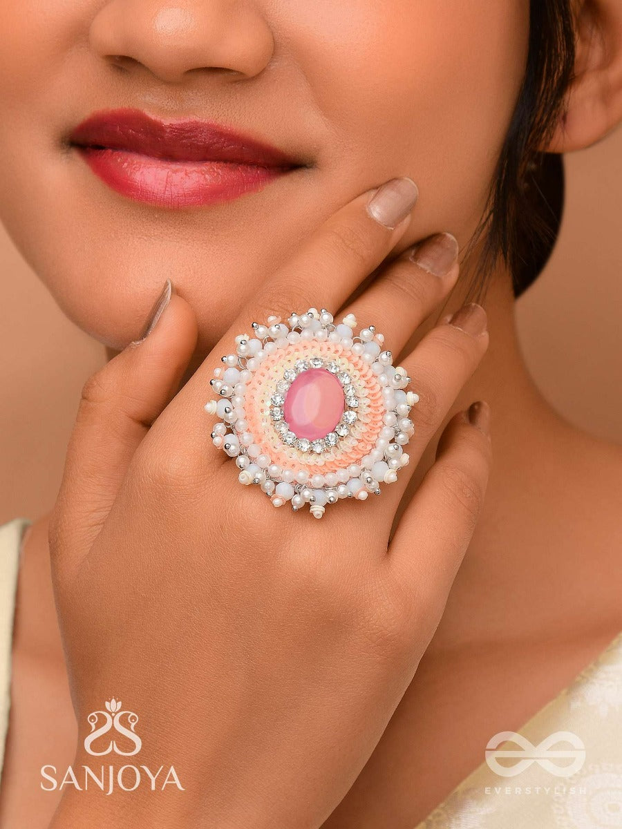 Anushayin- The Budding Faith- Stone, Beads And Sequins Hand Embroidered Stud Ring