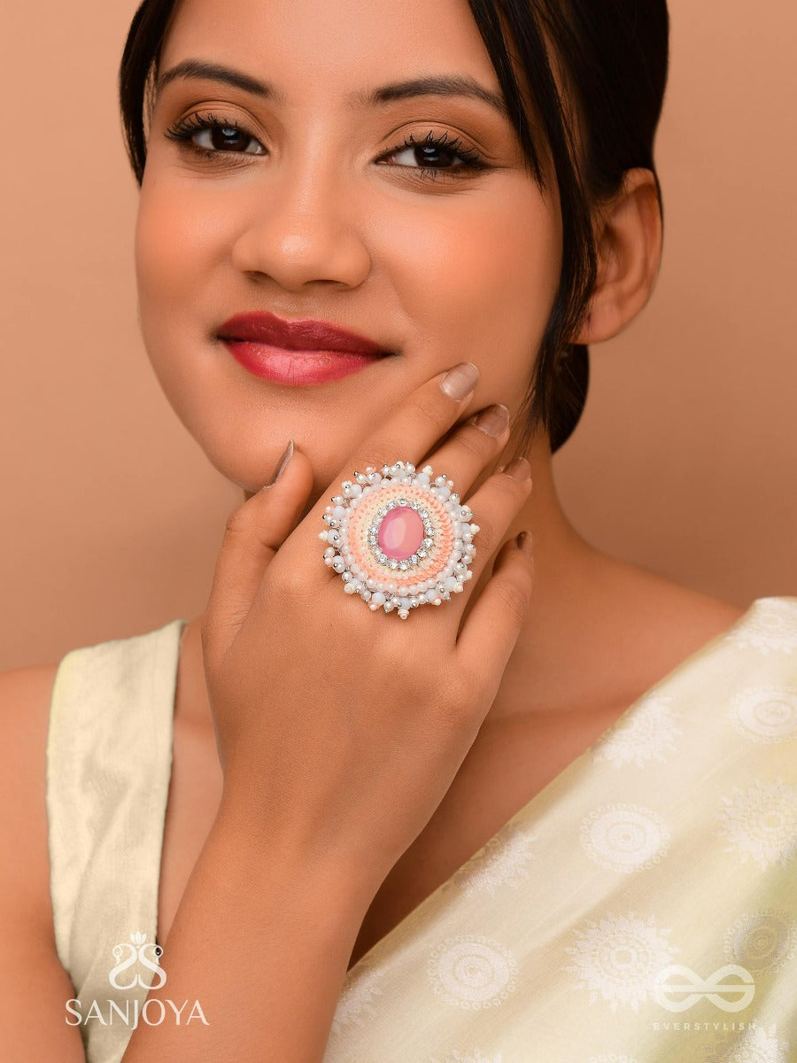 Anushayin- The Budding Faith- Stone, Beads And Sequins Hand Embroidered Stud Ring