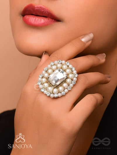 Adrisara - Essence Of Stones - Stone And Pearls Hand Embroidered Ring
