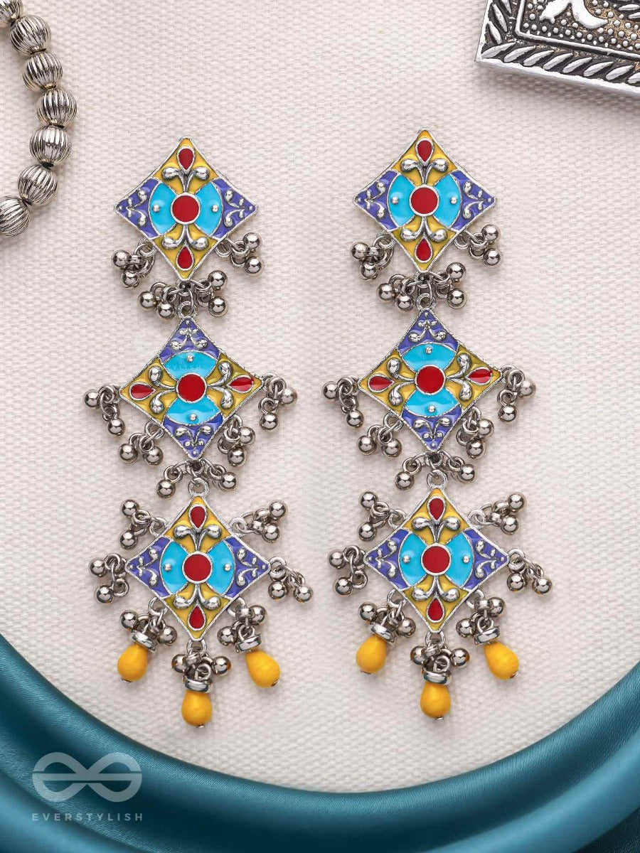 Sunny Daydreams - Statement Enamelled Oxidised Jodhpuri Jhumkas