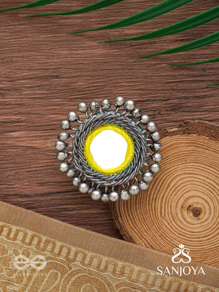 Patangah - Music Of Sunshine - Mirror, Resham And Beads Hand Embroidered Oxidised Ring
