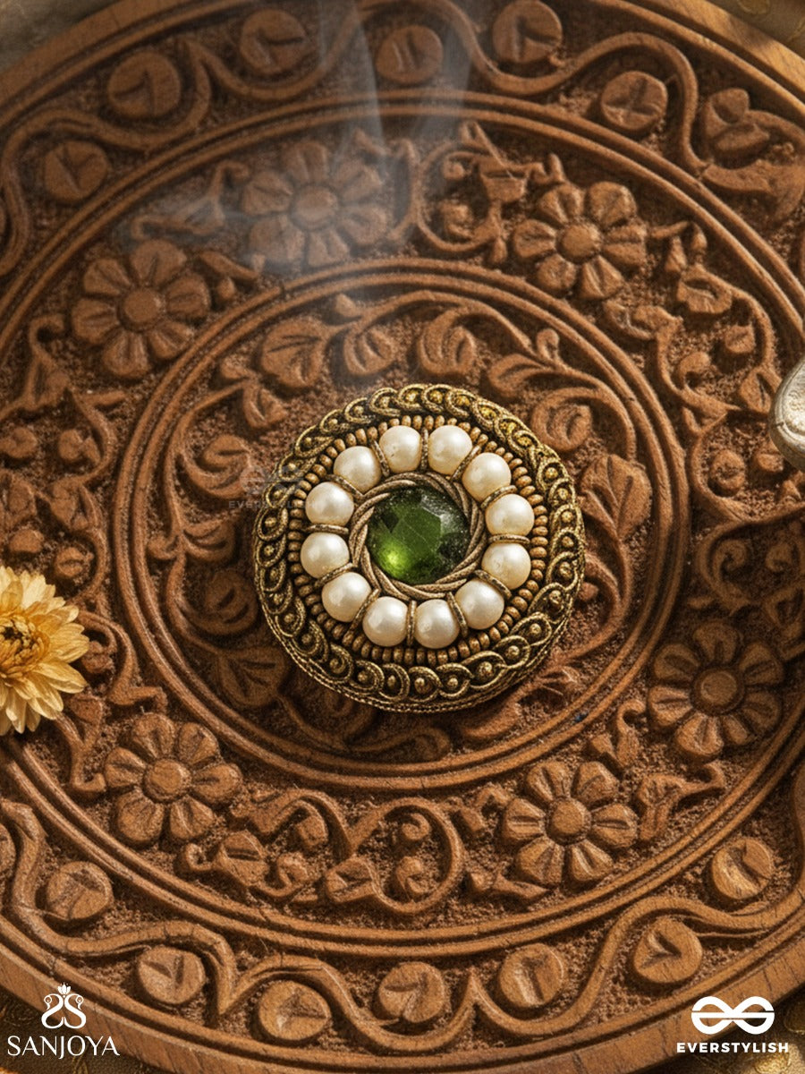 Aranyaja - Born In Forest - Beads And Stone Hand Embroidered Ring (Adjustable)