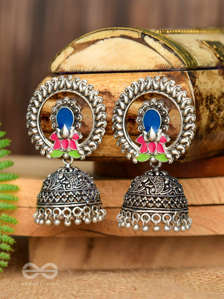 Lotus Dreamscape - Oxidised Jhumka Earrings