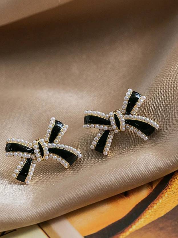 Knotty And Nice - Golden Embellished Studs (Black)