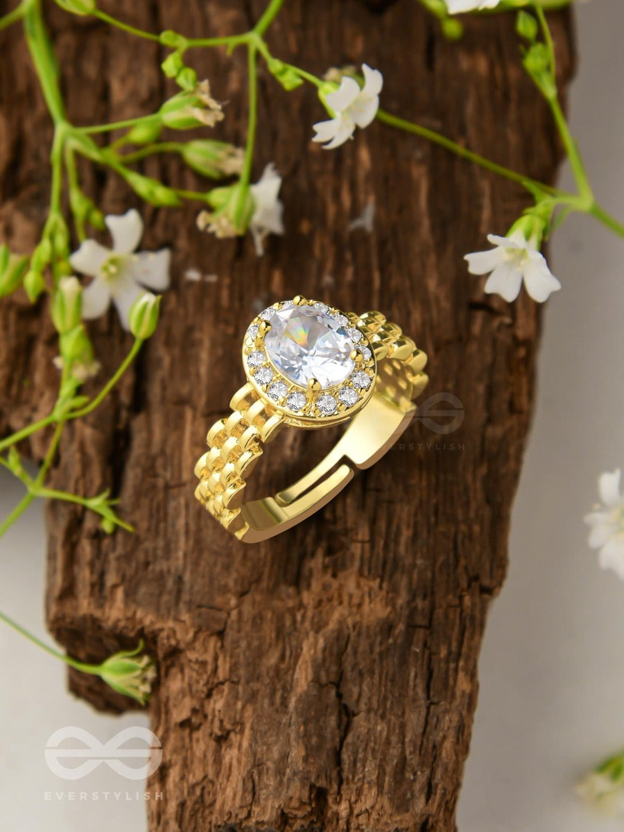 The Radiant Rhinestone - Golden Cubic Zirconia Ring