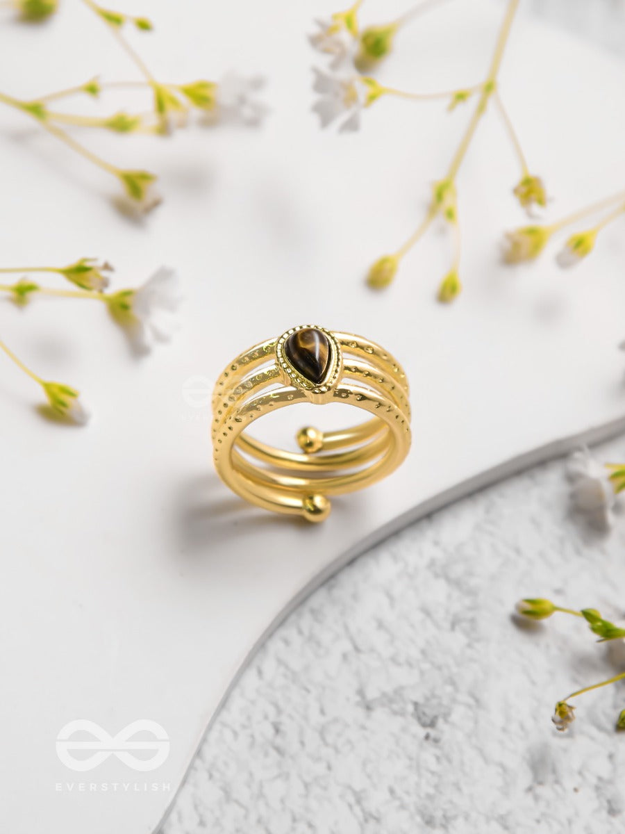 Gilded Mocha Elegance - Golden Beaded Ring