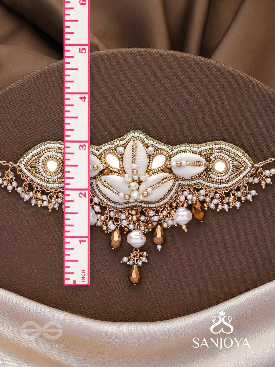Parikul- The Shore Landscape- Shells, Beads And Glass Drops Hand Embroidered Choker Neckpiece