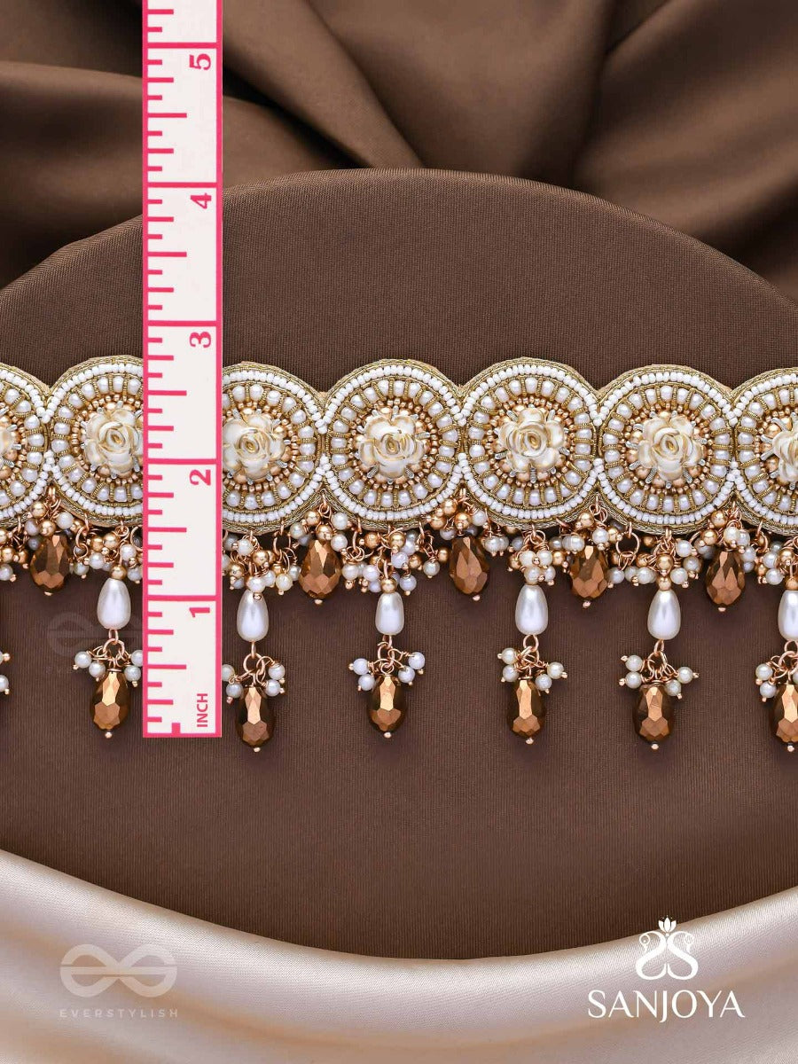Stavaka- The Beloved Bouquet- Beads, Pearl And Glass Drops Hand Embroidered Choker Neckpiece
