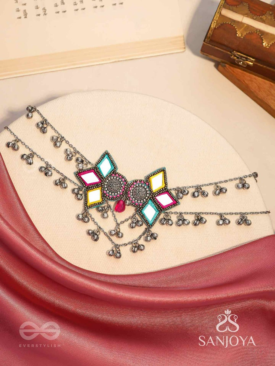 Bhuritejas- The Glorious Triflection- Mirror, Resham And Beads Hand Embroidered Choker Neckpiece