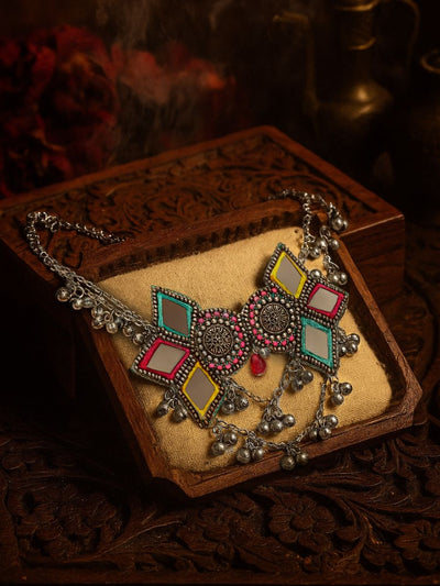 Bhuritejas- The Glorious Triflection- Mirror, Resham And Beads Hand Embroidered Choker Neckpiece