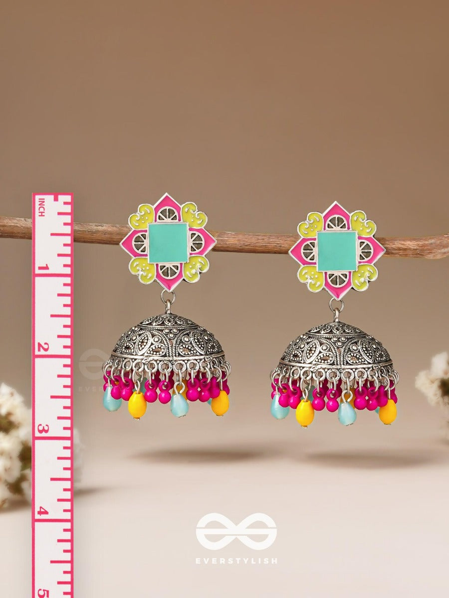 The Flowers Of Spring - Enamelled Oxidised Jodhpuri Jhumkas