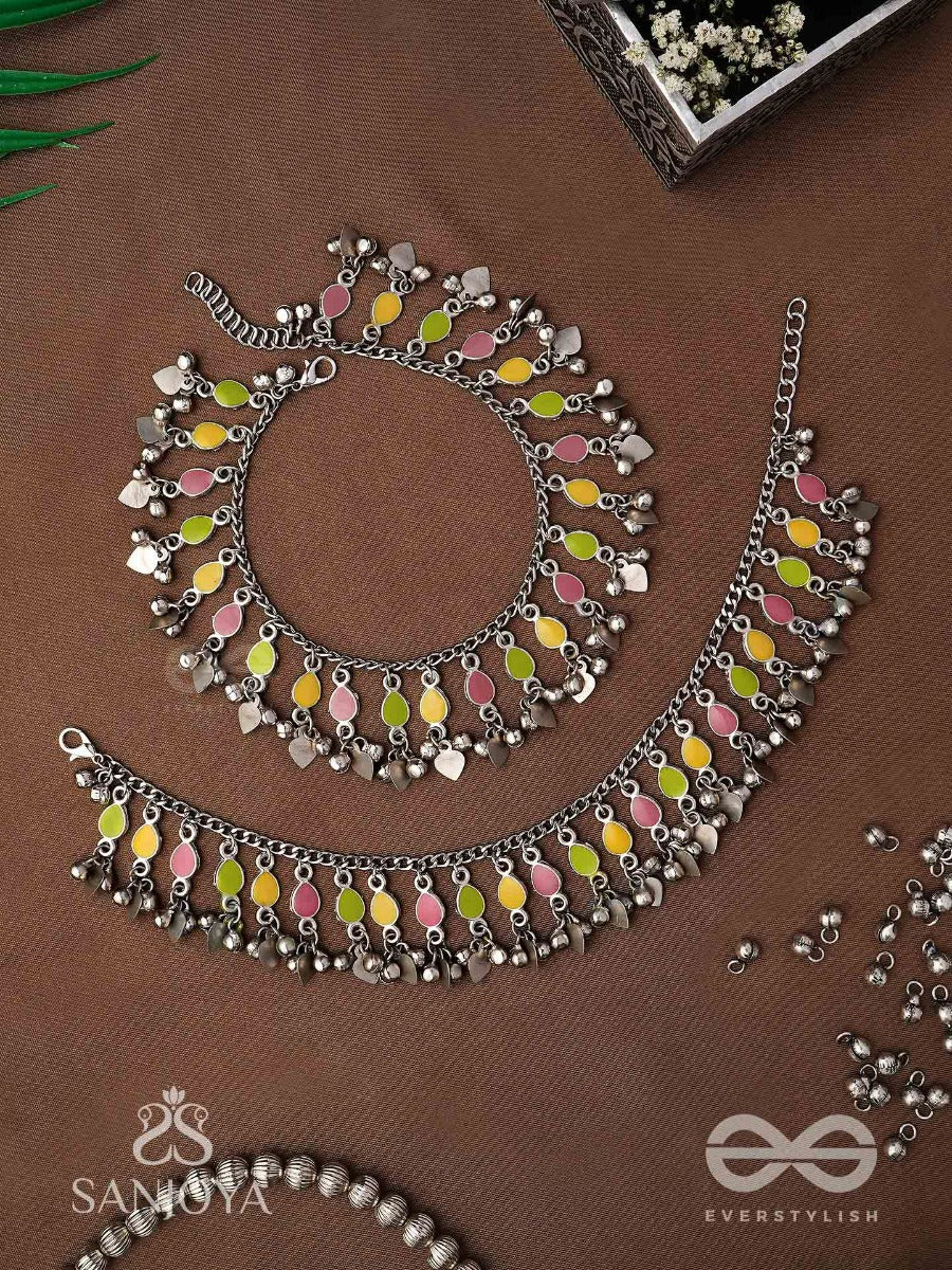The Dainty Dazzle- Enamelled Oxidised Anklets (Set Of 2)