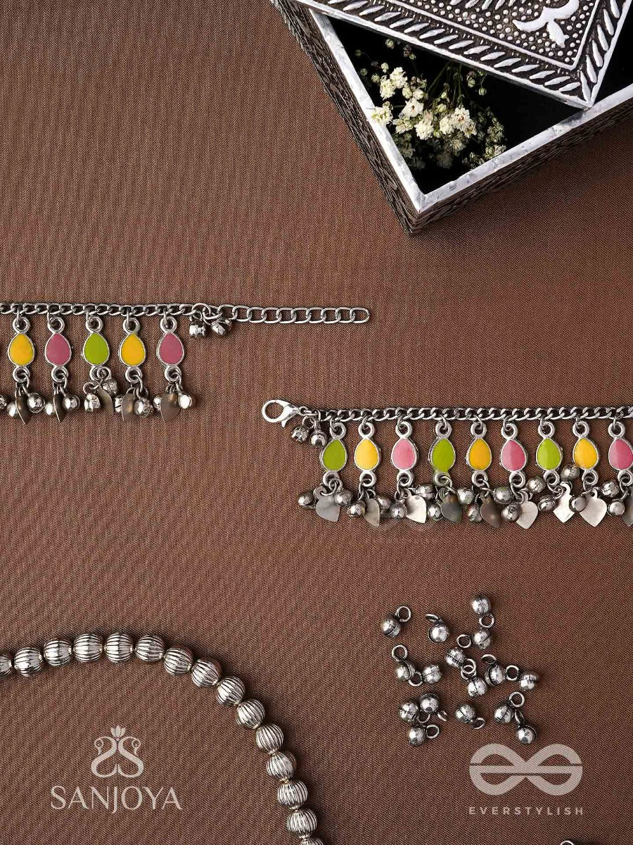 The Dainty Dazzle- Enamelled Oxidised Anklets (Set Of 2)