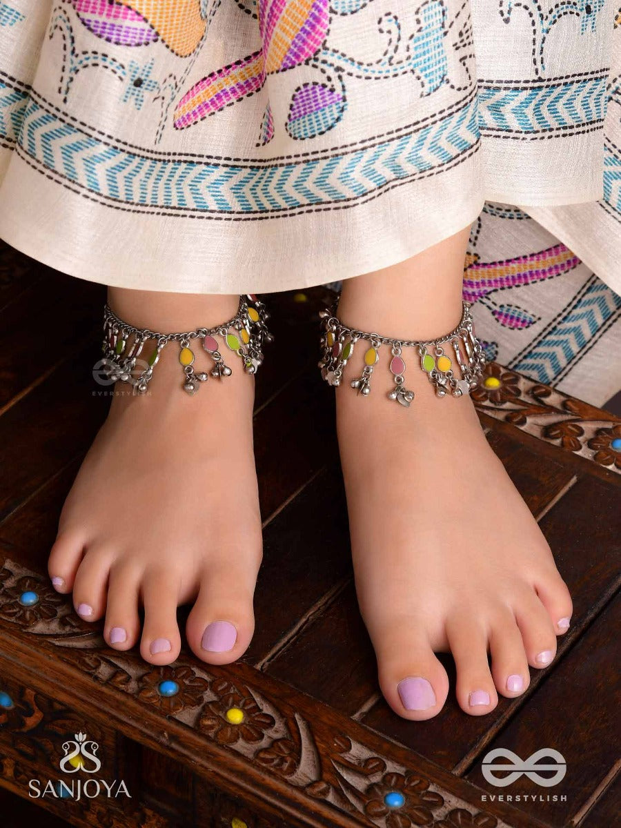 The Dainty Dazzle- Enamelled Oxidised Anklets (Set Of 2)