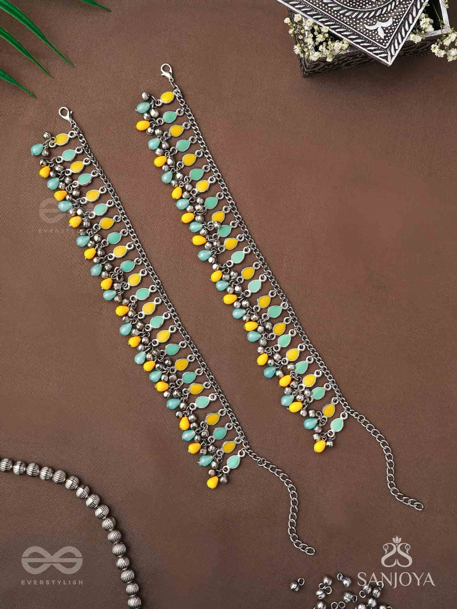 The Sunflower Garden- Enamelled Oxidised Anklets (Set Of 2)