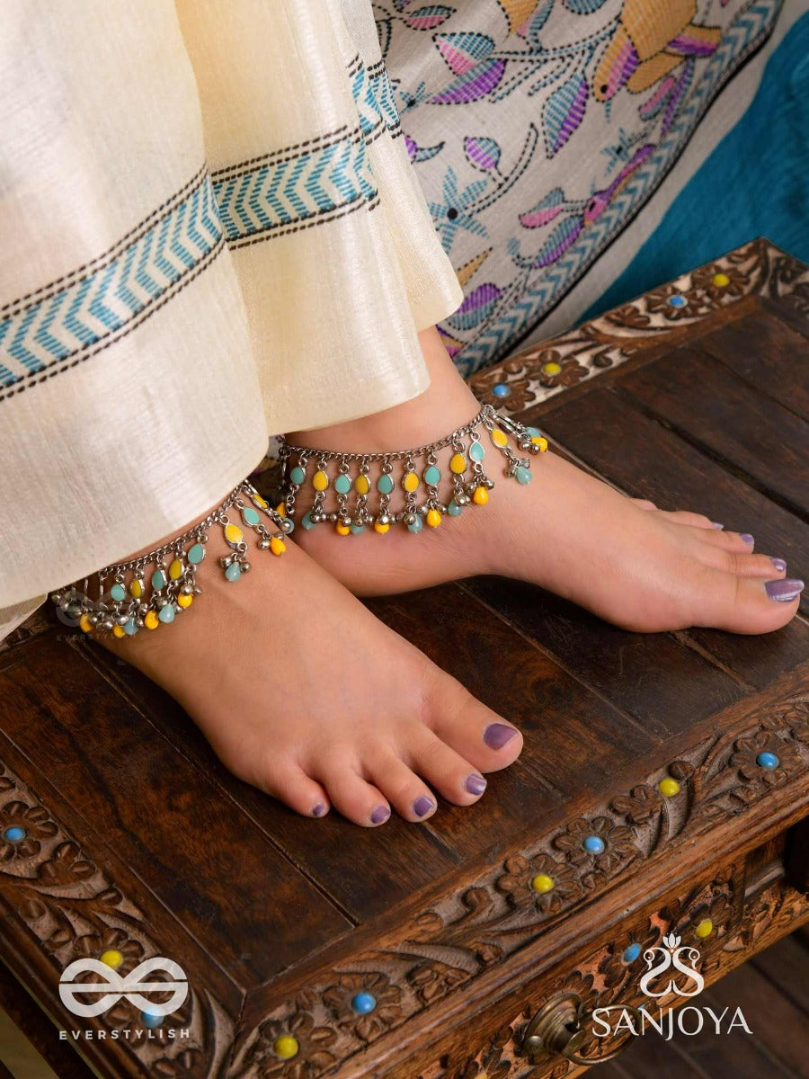 The Sunflower Garden- Enamelled Oxidised Anklets (Set Of 2)
