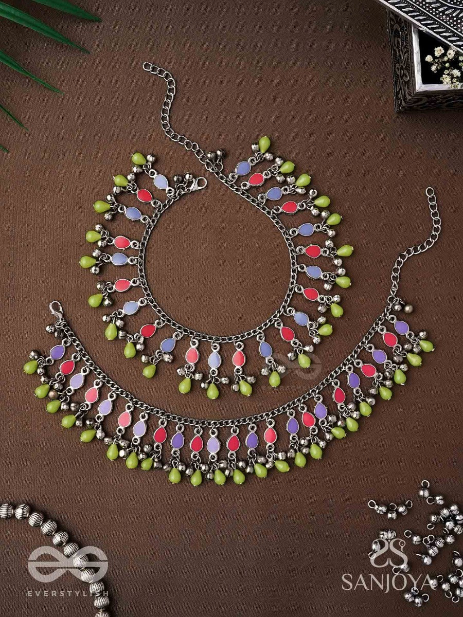 The Dreamcatcher Delight- Enamelled Oxidised Anklets (Set Of 2)