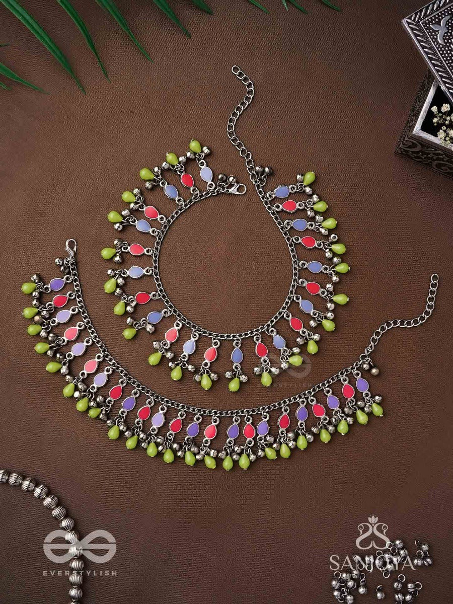 The Dreamcatcher Delight- Enamelled Oxidised Anklets (Set Of 2)