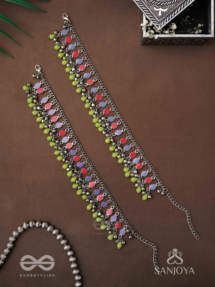 The Dreamcatcher Delight- Enamelled Oxidised Anklets (Set Of 2)