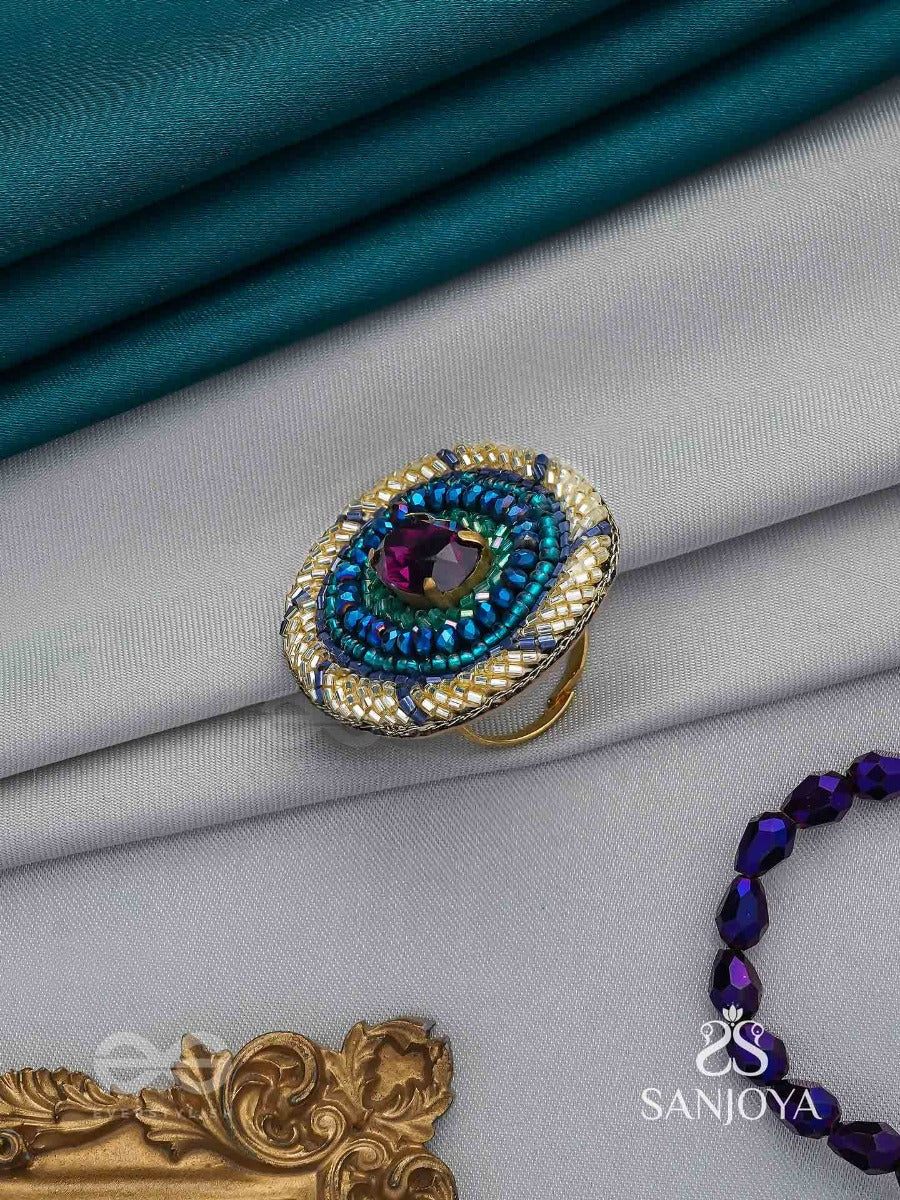 Rajavarta - The Amethyst Luck- Stone And Cutdana Hand Embroidered Ring (Adjustable)