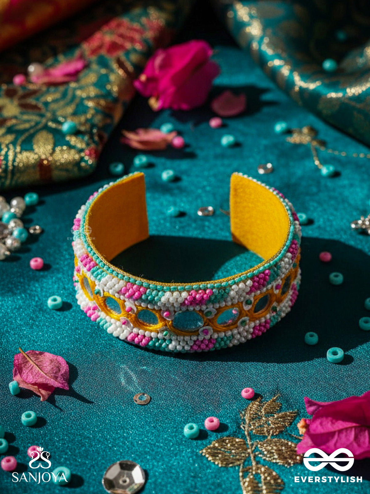 Madana- The Spring Poetry- Mirror, Resham And Beads Hand Embroidered Bangle