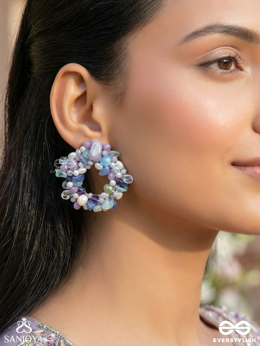 Vilohita - The Lilac Luxury- Beads Hand Embroidered Earrings