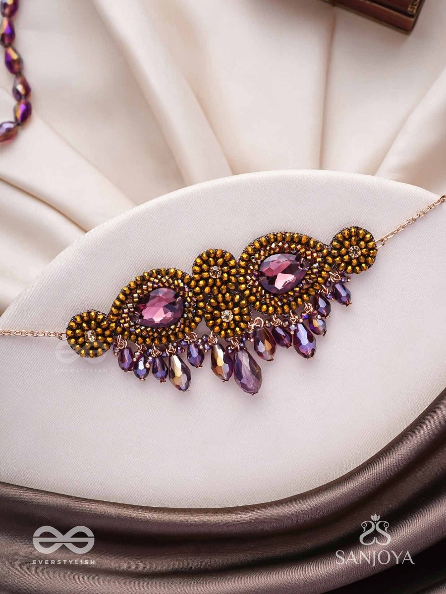 Aujasika- The Rusty Vigor- Stones, Beads And Glass Drops Hand Embroidered Choker Neckpiece