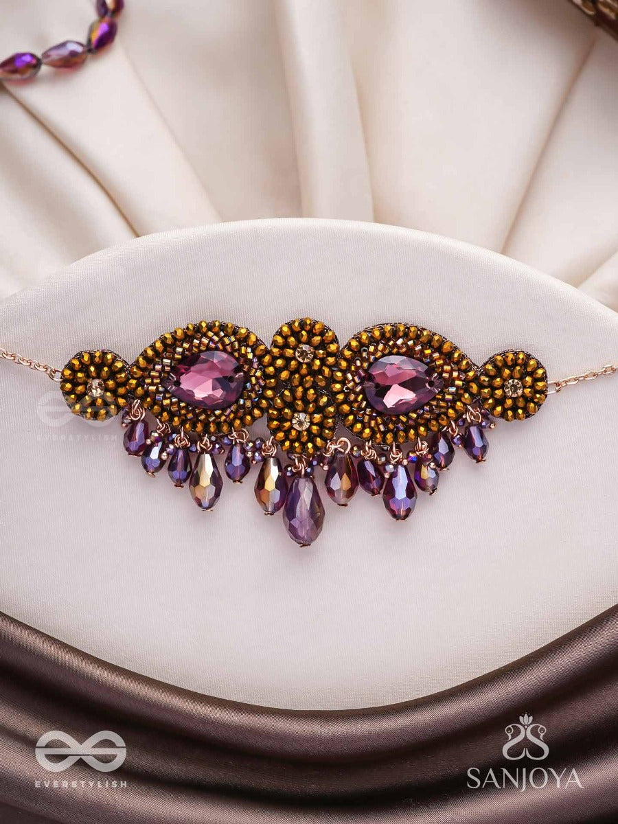 Aujasika- The Rusty Vigor- Stones, Beads And Glass Drops Hand Embroidered Choker Neckpiece