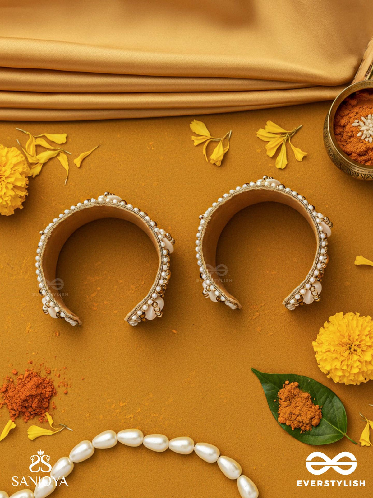 Saindhav- The Marine Love- Shells And Beads Hand Embroidered Bangle (Set Of 2)