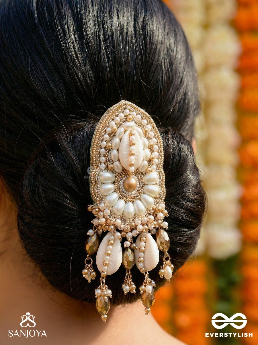 Attalika - The Lavish Castles - Shells, Beads And Glass Drops Hand Embroidered Hair Accessory