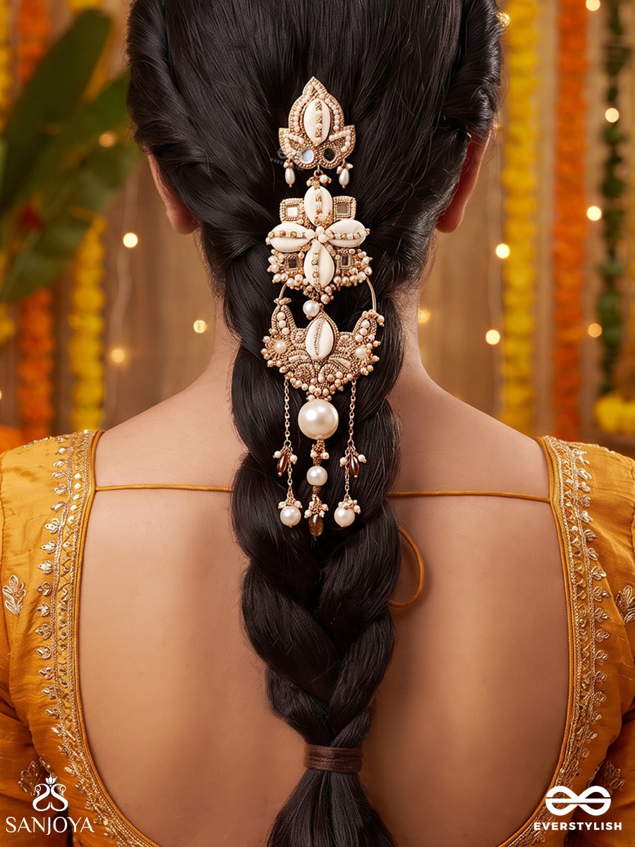 Grathan - The Delicate Intricacy - Mirrors, Shells, Beads And Pearls Hand Embroidered Hair Accessory