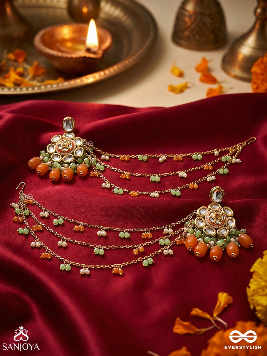Prasumat - The Ornate Flowers - Polki And Kundan Finished Hand Embroidered Chain Earrings