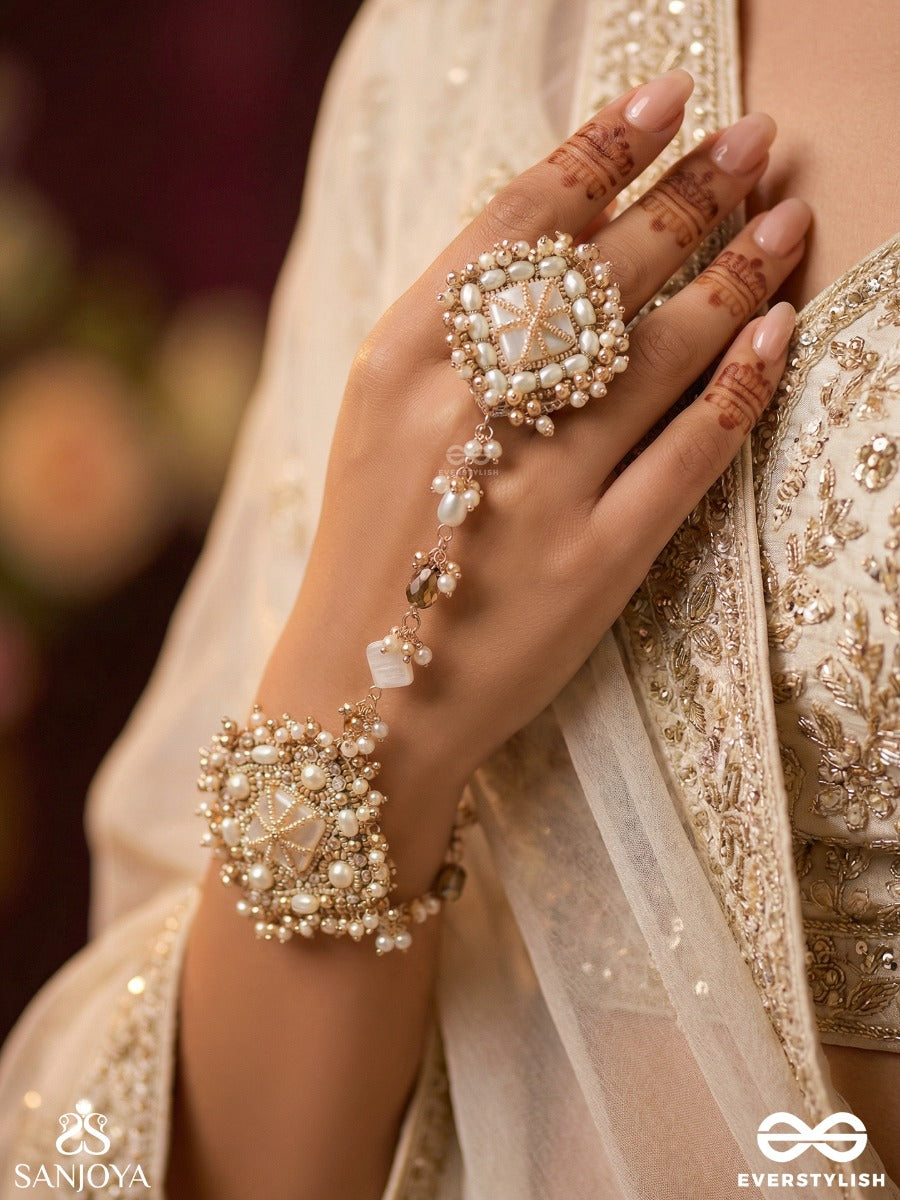 Abhyupayan - Gift From The Heavens - Beads, Pearls Glass Drops Hand Embroidered Haathphool