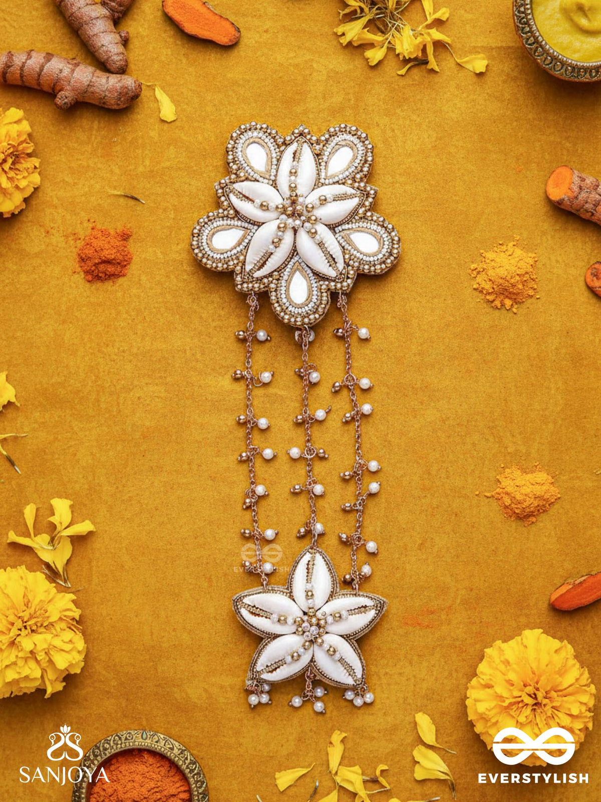 Maayin - The Magical Inflorescence - Shells, Mirrors And Beads Hand Embroidered Hair Accessory