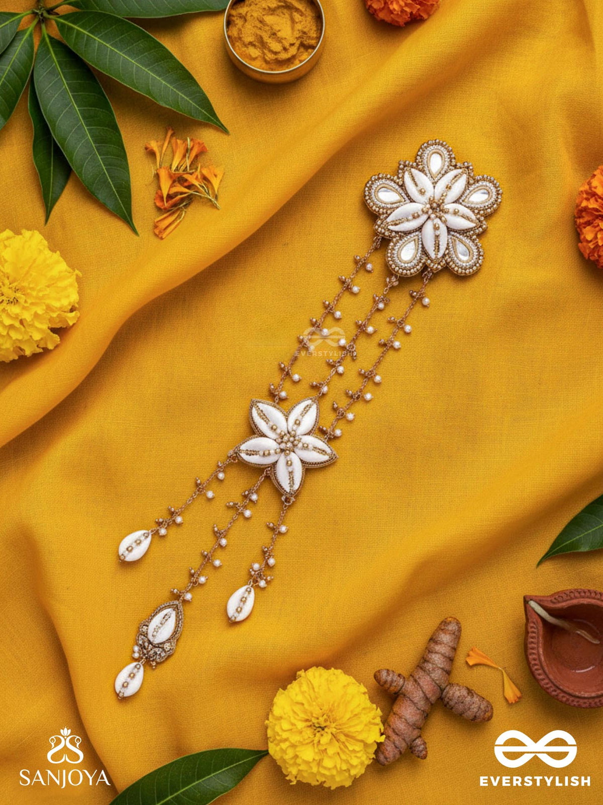 Maayin - The Magical Inflorescence - Shells, Mirrors And Beads Hand Embroidered Hair Accessory