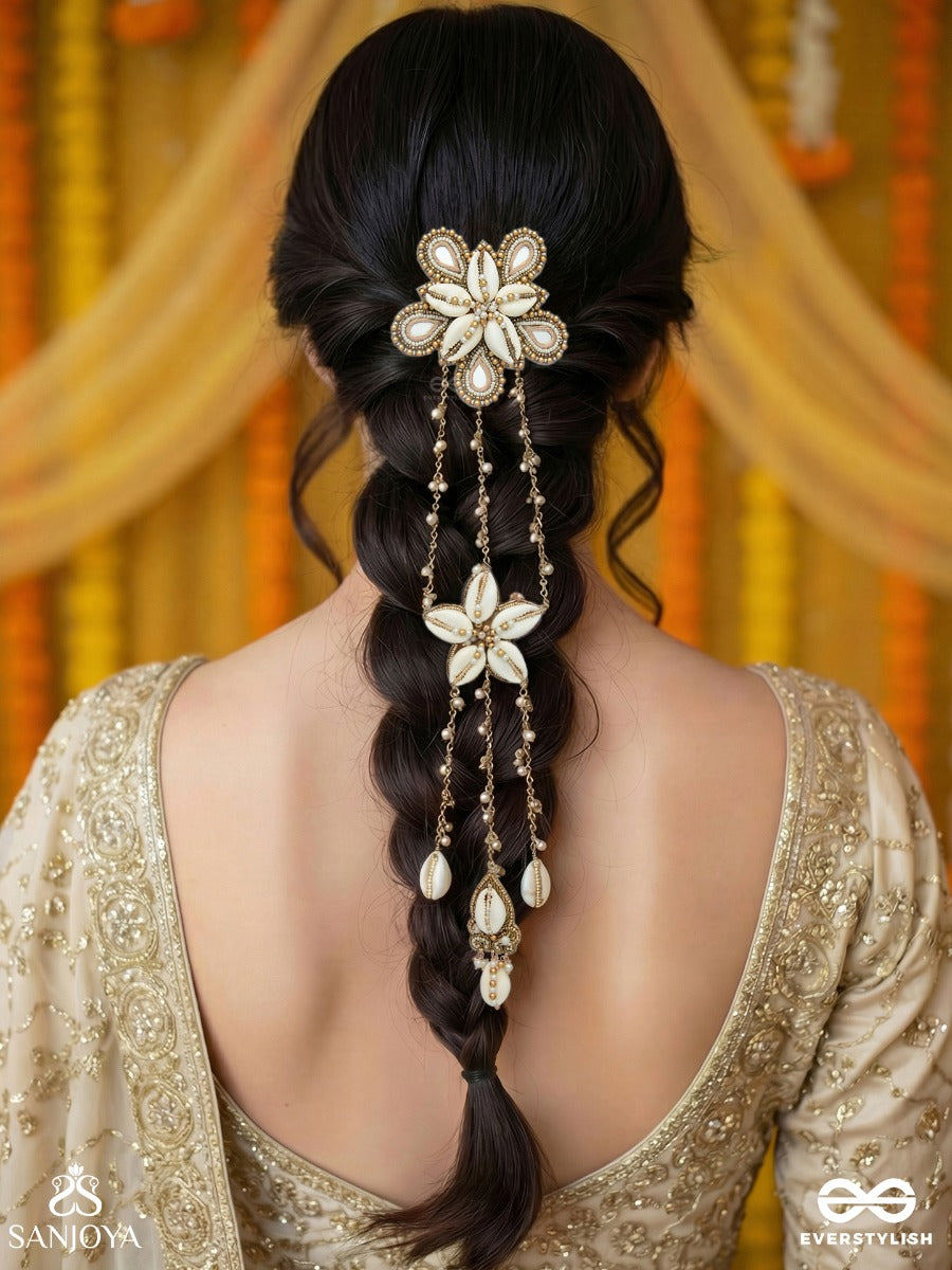 Maayin - The Magical Inflorescence - Shells, Mirrors And Beads Hand Embroidered Hair Accessory