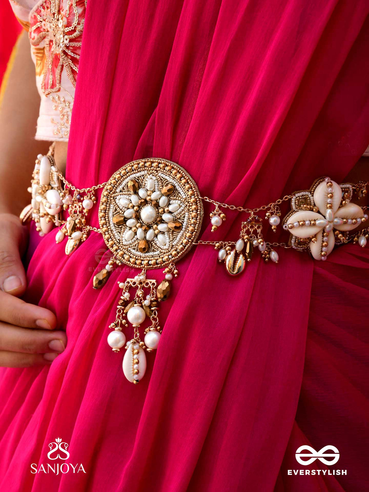 Mandlani - The Spellbinding Orbits - Shells, Mirrors, Pearls And Glass Drops Hand Embroidered Kamar Bandh