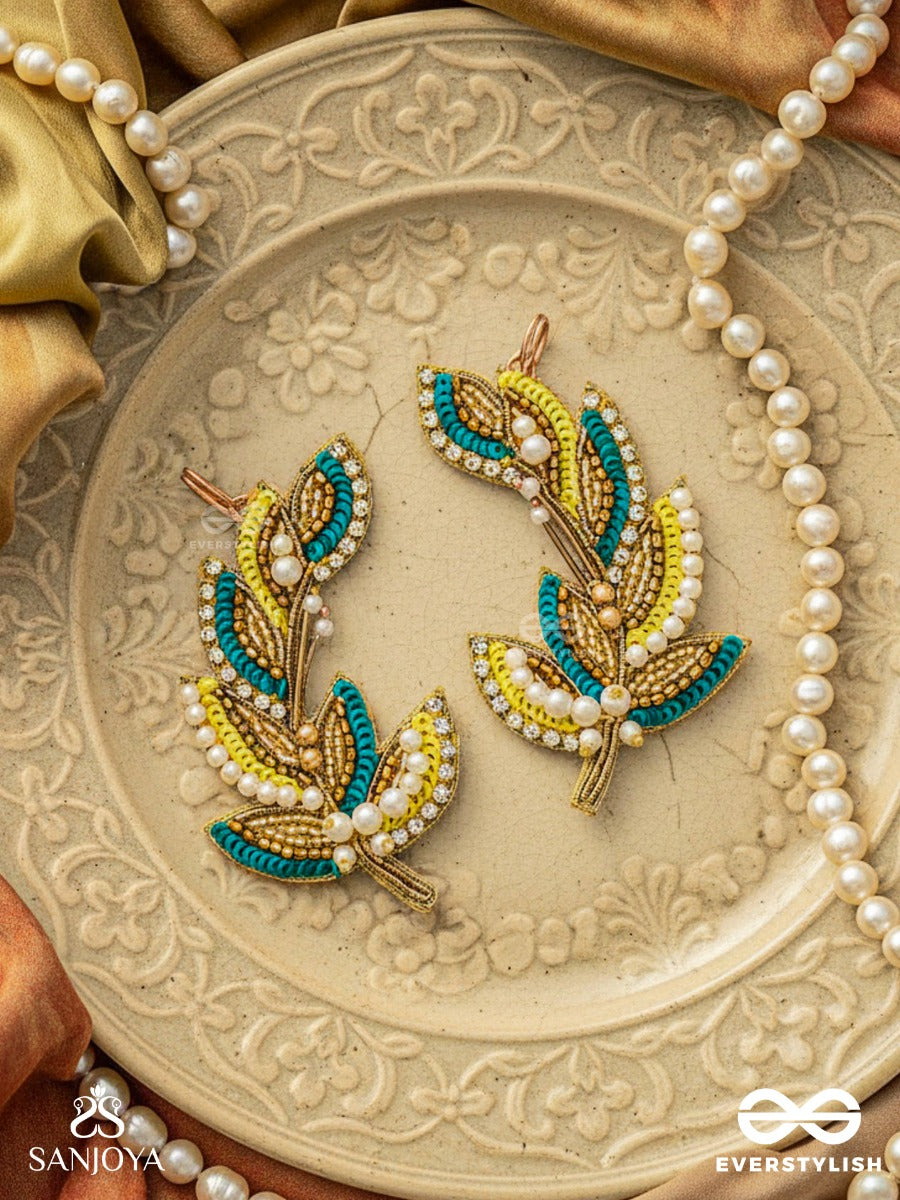 Parnin - The Embellished Feathers - Beads, Sequins And Cutdana Hand Embroidered Earrings