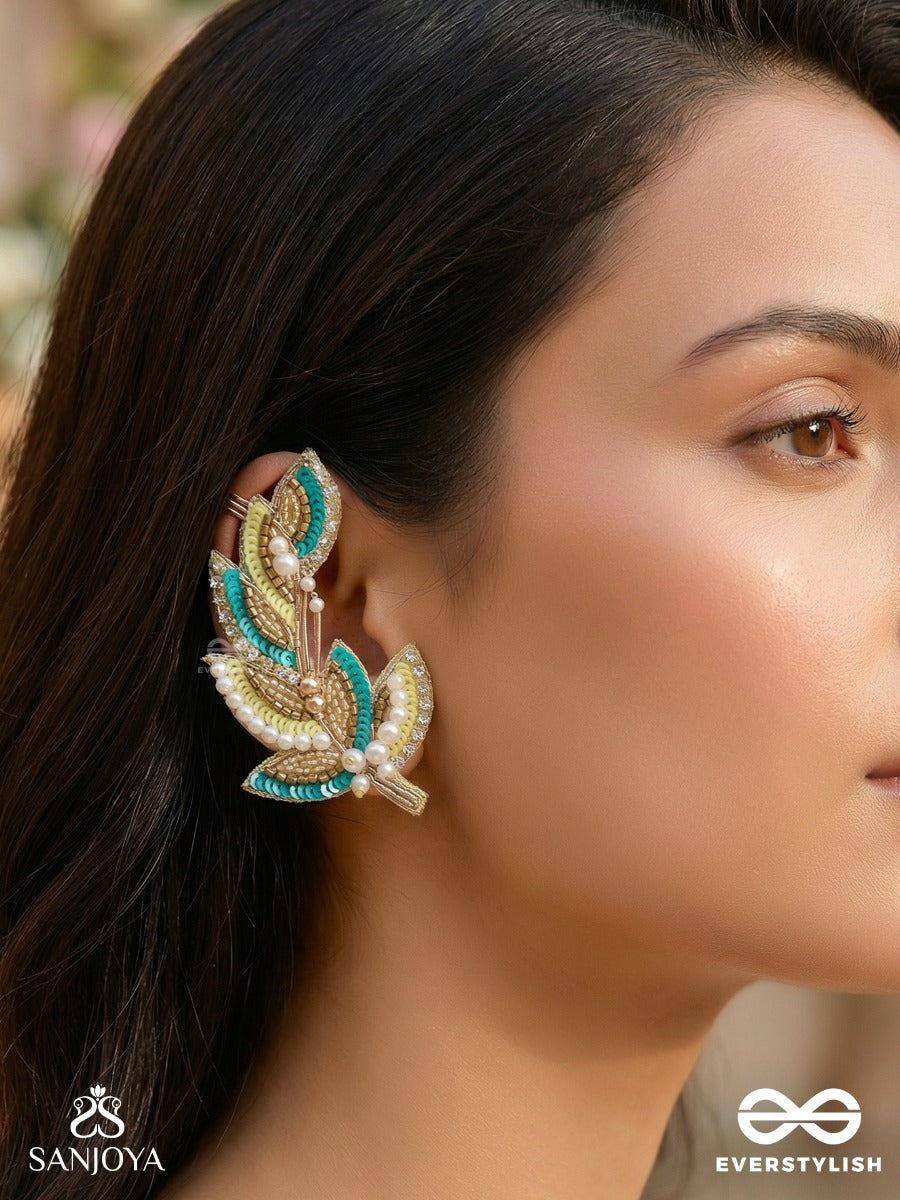 Parnin - The Embellished Feathers - Beads, Sequins And Cutdana Hand Embroidered Earrings