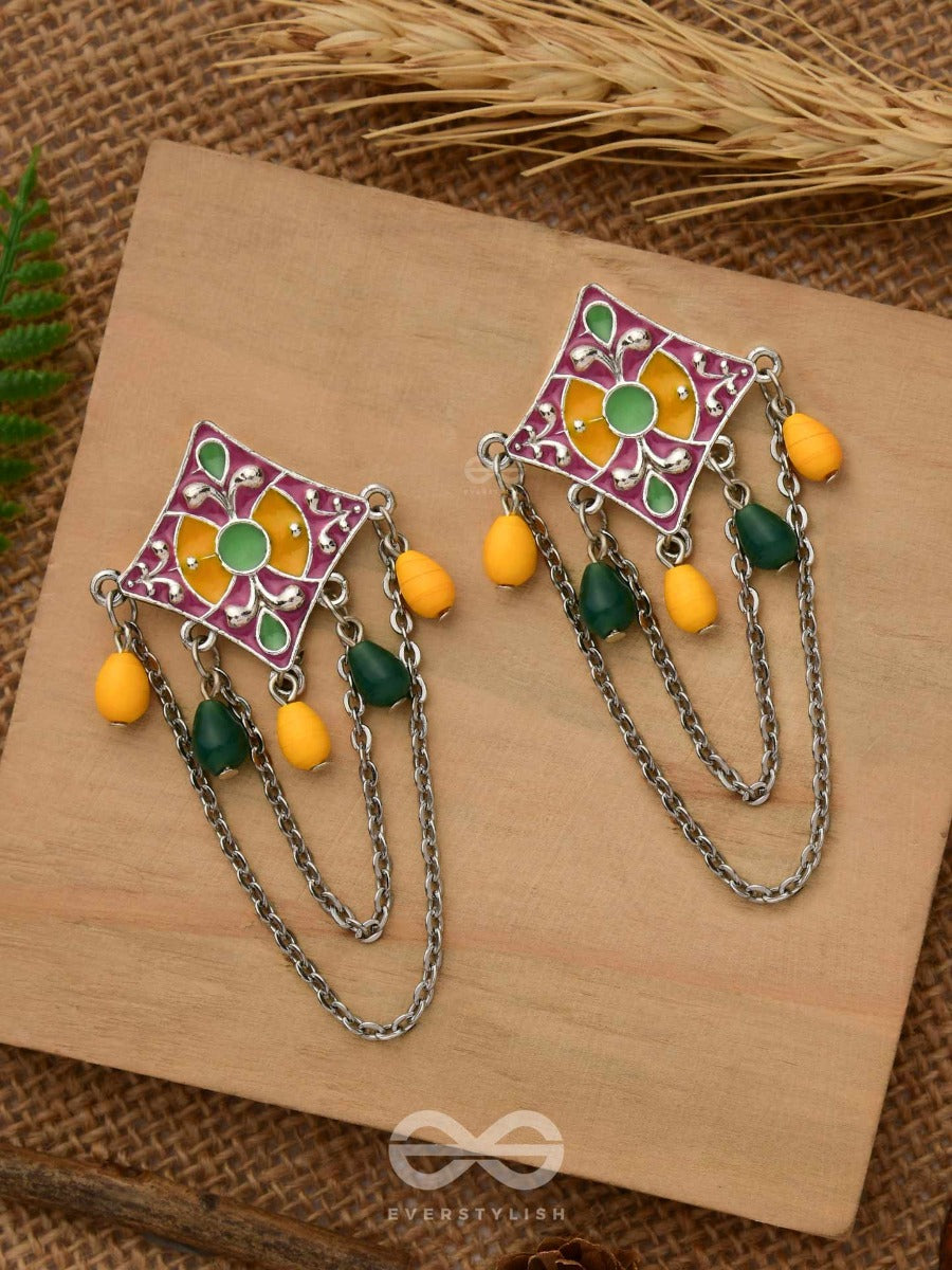 The Countryside Charms - Enamelled Oxidised Jodhpuri Jhumkas
