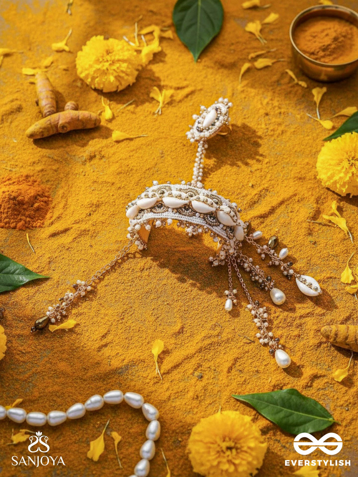 Vivriddhi - The Stream Of Prosperity - Shells, Beads, Glass And Pearl Drops Hand Embroidered Haathphool